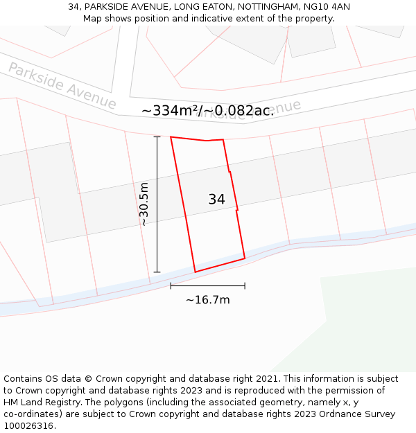 34, PARKSIDE AVENUE, LONG EATON, NOTTINGHAM, NG10 4AN: Plot and title map