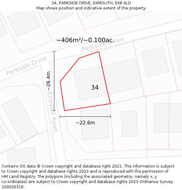 34, PARKSIDE DRIVE, EXMOUTH, EX8 4LD: Plot and title map