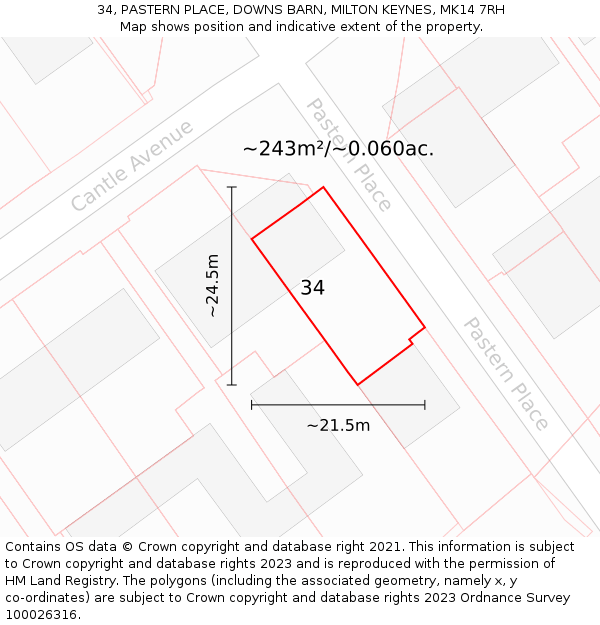 34, PASTERN PLACE, DOWNS BARN, MILTON KEYNES, MK14 7RH: Plot and title map