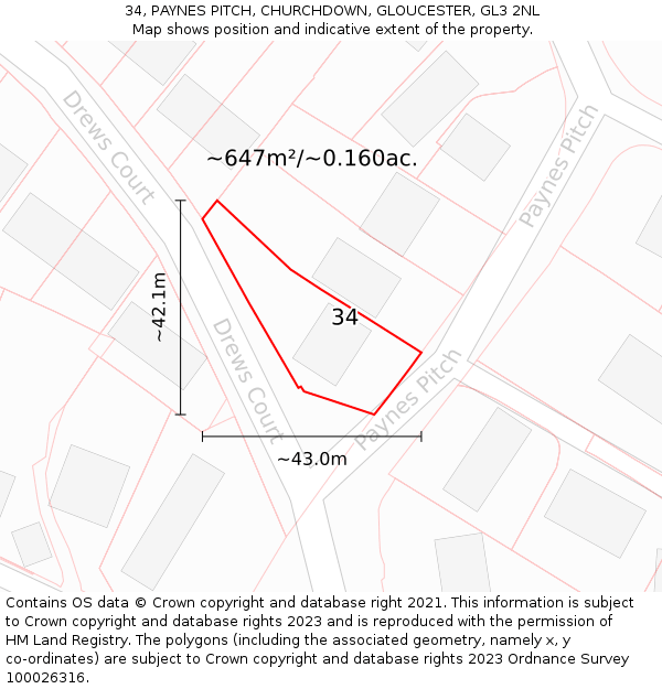 34, PAYNES PITCH, CHURCHDOWN, GLOUCESTER, GL3 2NL: Plot and title map