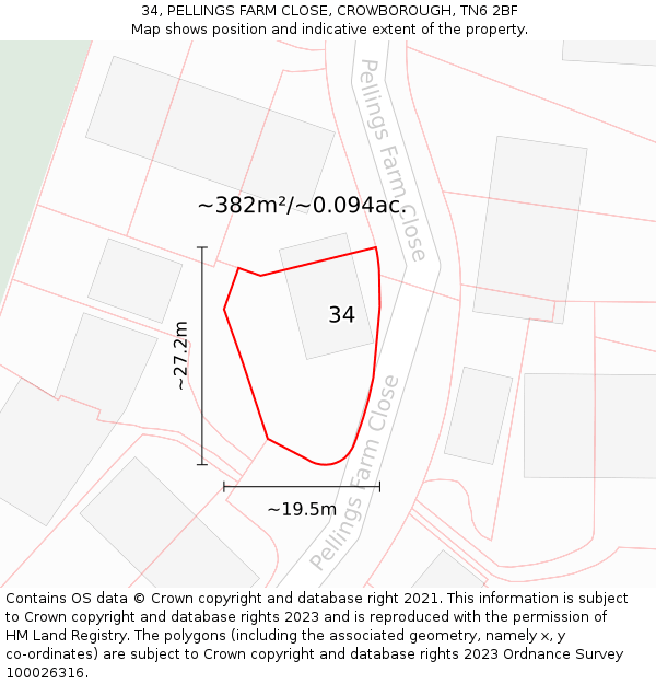 34, PELLINGS FARM CLOSE, CROWBOROUGH, TN6 2BF: Plot and title map