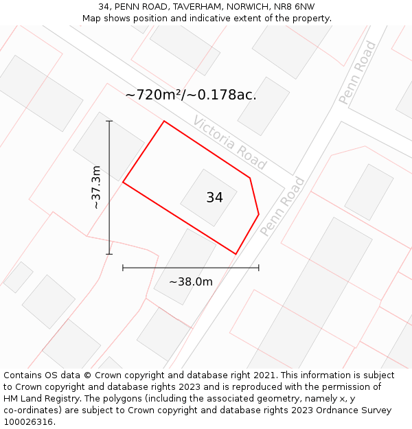 34, PENN ROAD, TAVERHAM, NORWICH, NR8 6NW: Plot and title map