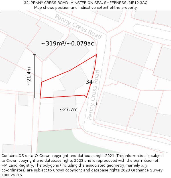 34, PENNY CRESS ROAD, MINSTER ON SEA, SHEERNESS, ME12 3AQ: Plot and title map