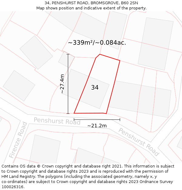 34, PENSHURST ROAD, BROMSGROVE, B60 2SN: Plot and title map