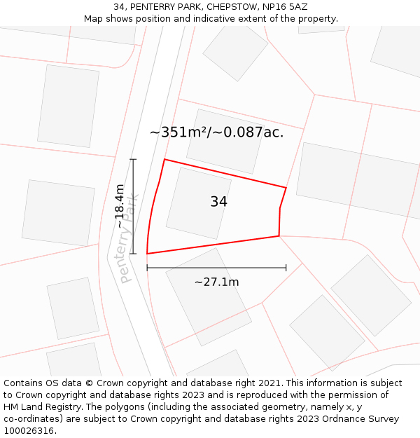 34, PENTERRY PARK, CHEPSTOW, NP16 5AZ: Plot and title map