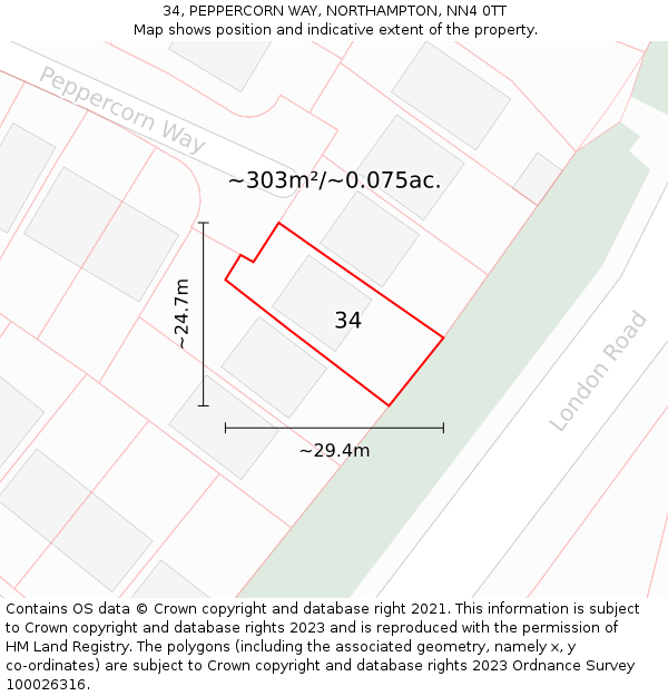 34, PEPPERCORN WAY, NORTHAMPTON, NN4 0TT: Plot and title map