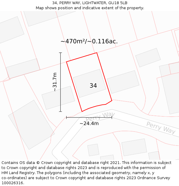 34, PERRY WAY, LIGHTWATER, GU18 5LB: Plot and title map