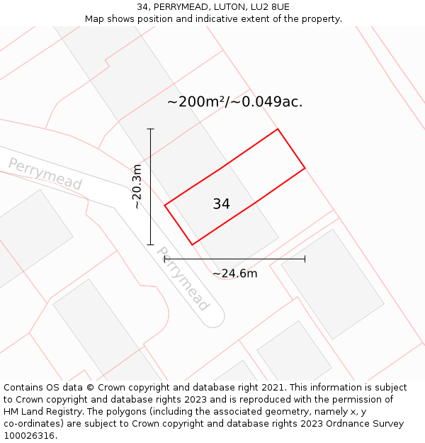 34, PERRYMEAD, LUTON, LU2 8UE: Plot and title map