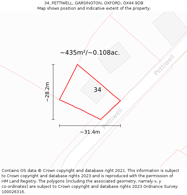 34, PETTIWELL, GARSINGTON, OXFORD, OX44 9DB: Plot and title map