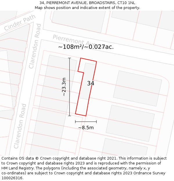 34, PIERREMONT AVENUE, BROADSTAIRS, CT10 1NL: Plot and title map