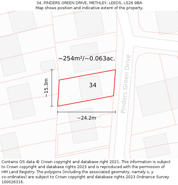 34, PINDERS GREEN DRIVE, METHLEY, LEEDS, LS26 9BA: Plot and title map
