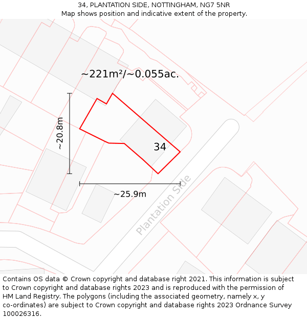 34, PLANTATION SIDE, NOTTINGHAM, NG7 5NR: Plot and title map