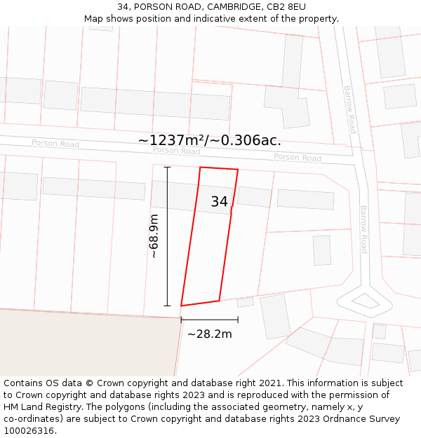 34, PORSON ROAD, CAMBRIDGE, CB2 8EU: Plot and title map