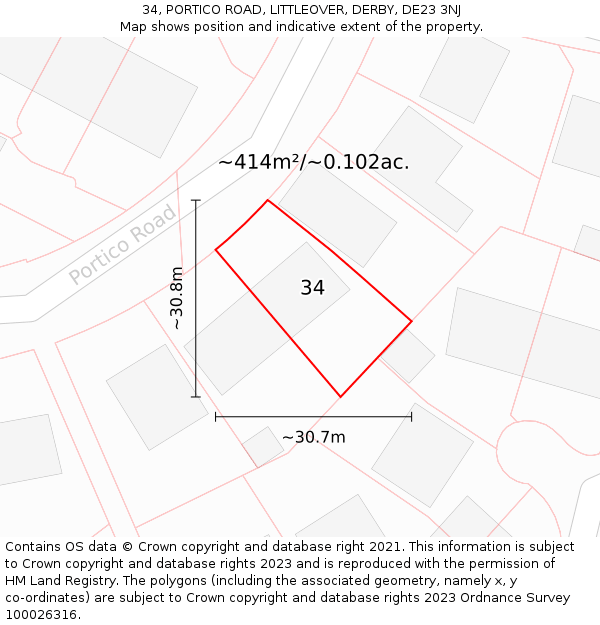 34, PORTICO ROAD, LITTLEOVER, DERBY, DE23 3NJ: Plot and title map