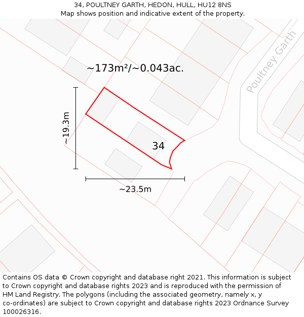 34, POULTNEY GARTH, HEDON, HULL, HU12 8NS: Plot and title map