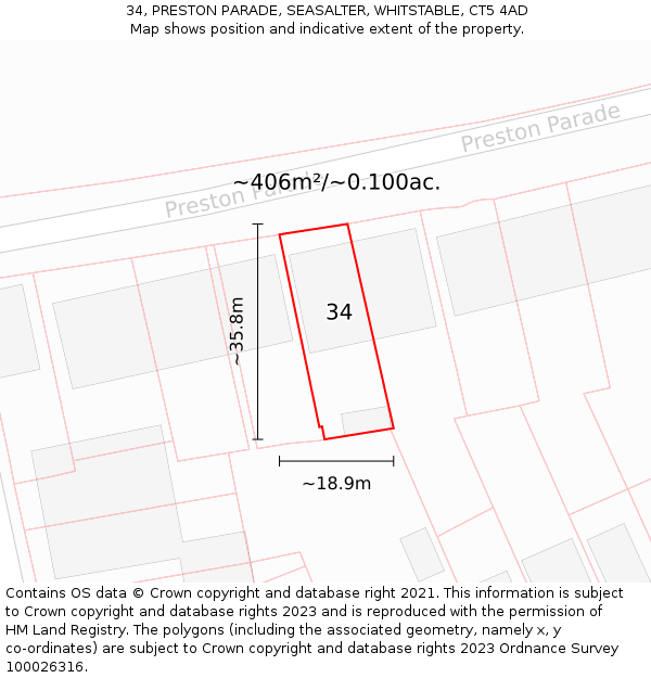 34, PRESTON PARADE, SEASALTER, WHITSTABLE, CT5 4AD: Plot and title map