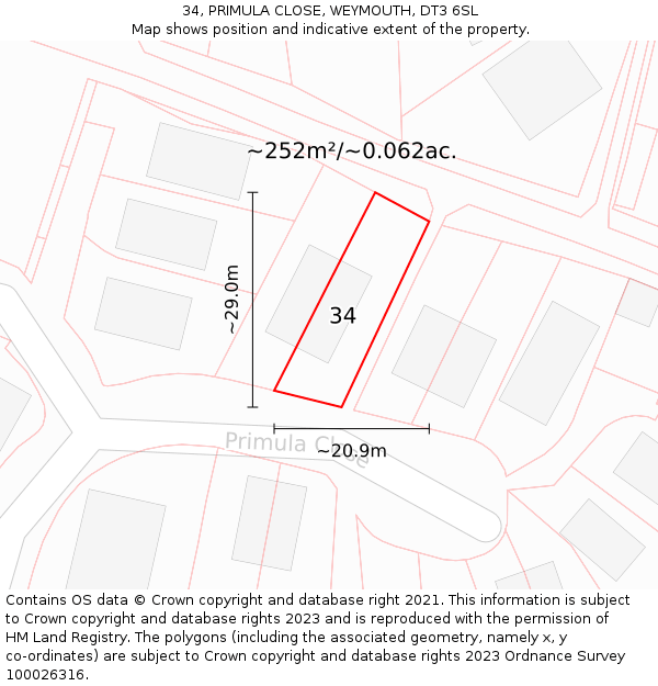 34, PRIMULA CLOSE, WEYMOUTH, DT3 6SL: Plot and title map