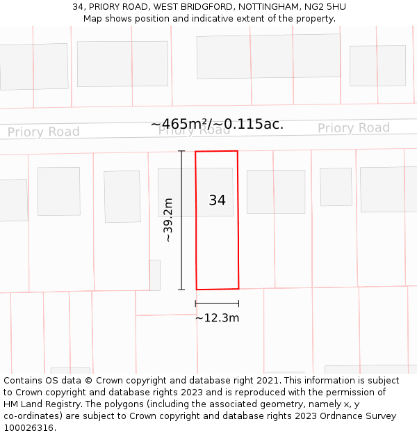 34, PRIORY ROAD, WEST BRIDGFORD, NOTTINGHAM, NG2 5HU: Plot and title map