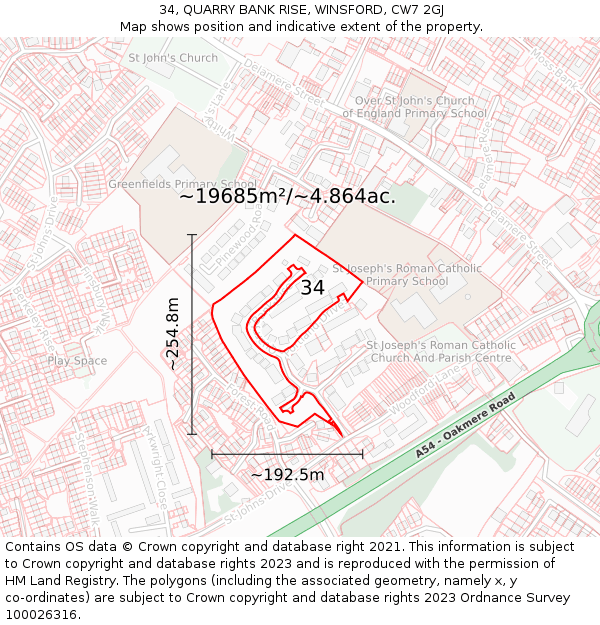 34, QUARRY BANK RISE, WINSFORD, CW7 2GJ: Plot and title map