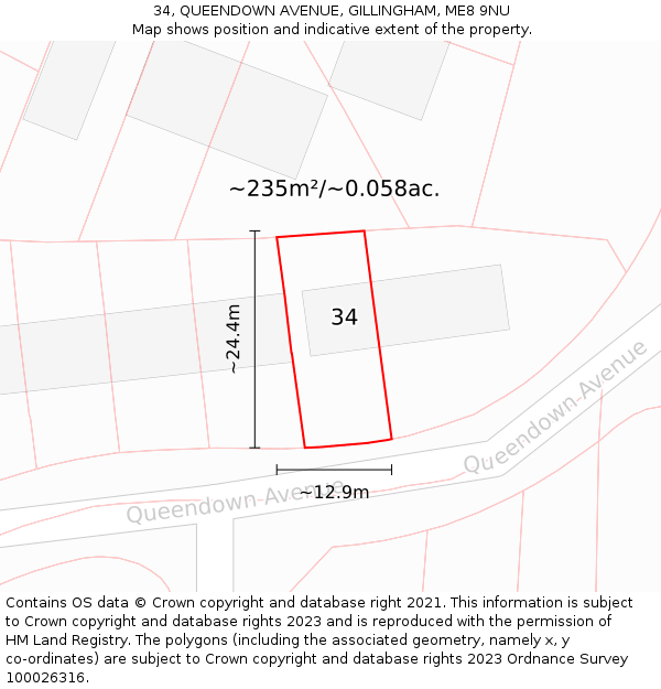 34, QUEENDOWN AVENUE, GILLINGHAM, ME8 9NU: Plot and title map