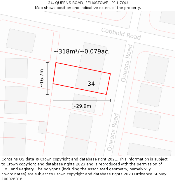 34, QUEENS ROAD, FELIXSTOWE, IP11 7QU: Plot and title map