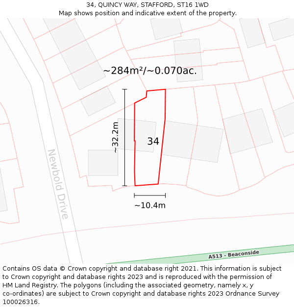 34, QUINCY WAY, STAFFORD, ST16 1WD: Plot and title map