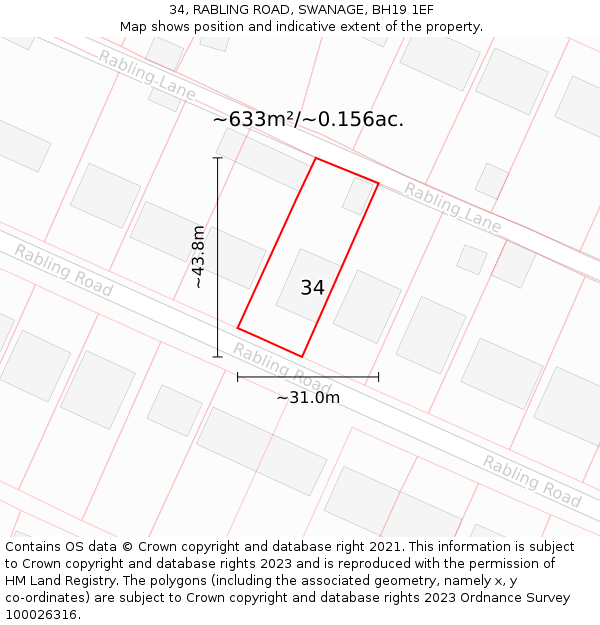 34, RABLING ROAD, SWANAGE, BH19 1EF: Plot and title map