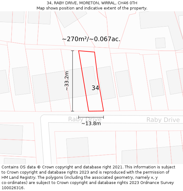 34, RABY DRIVE, MORETON, WIRRAL, CH46 0TH: Plot and title map