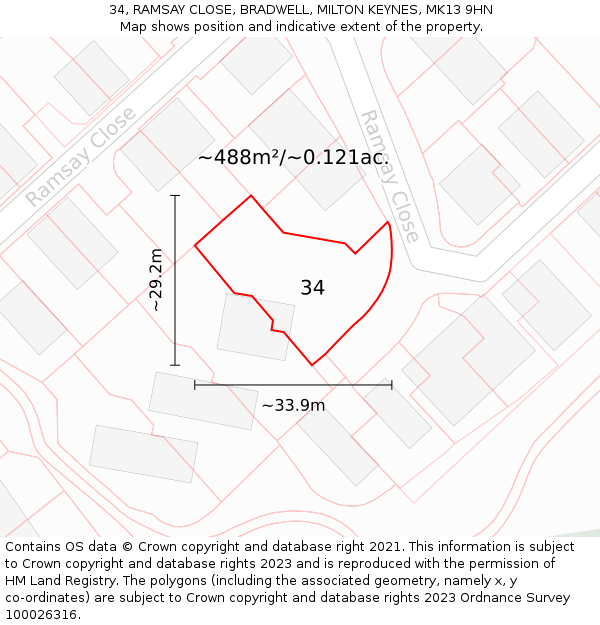 34, RAMSAY CLOSE, BRADWELL, MILTON KEYNES, MK13 9HN: Plot and title map