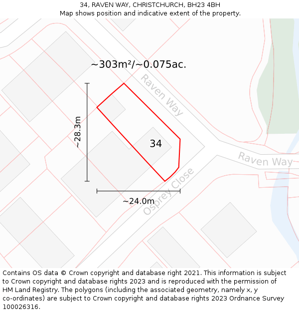 34, RAVEN WAY, CHRISTCHURCH, BH23 4BH: Plot and title map