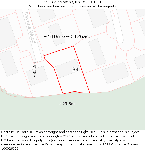 34, RAVENS WOOD, BOLTON, BL1 5TL: Plot and title map