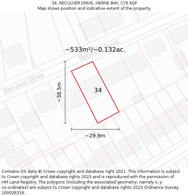 34, RECULVER DRIVE, HERNE BAY, CT6 6QF: Plot and title map