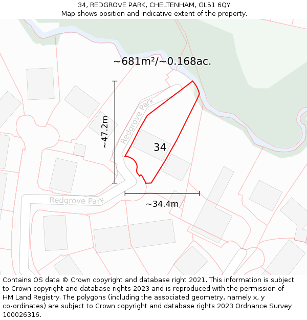 34, REDGROVE PARK, CHELTENHAM, GL51 6QY: Plot and title map