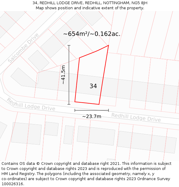 34, REDHILL LODGE DRIVE, REDHILL, NOTTINGHAM, NG5 8JH: Plot and title map