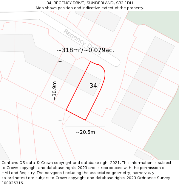 34, REGENCY DRIVE, SUNDERLAND, SR3 1DH: Plot and title map