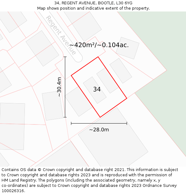 34, REGENT AVENUE, BOOTLE, L30 6YG: Plot and title map