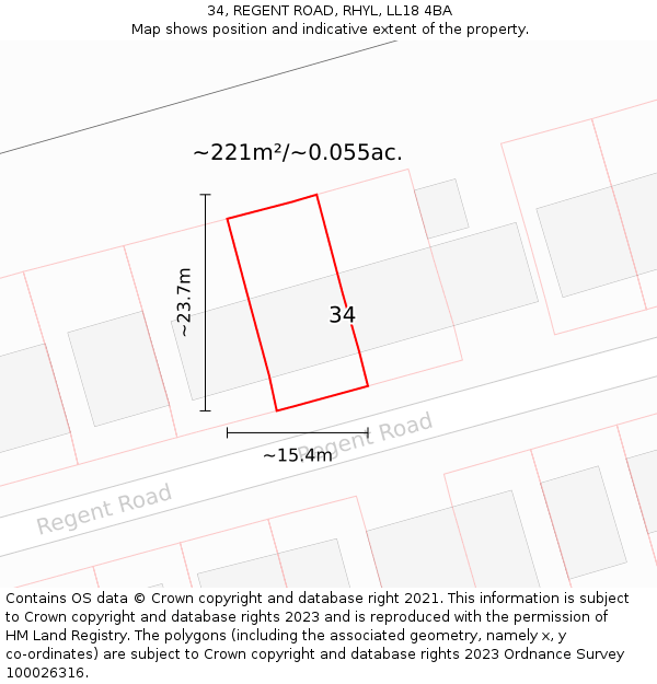 34, REGENT ROAD, RHYL, LL18 4BA: Plot and title map