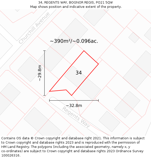 34, REGENTS WAY, BOGNOR REGIS, PO21 5QW: Plot and title map