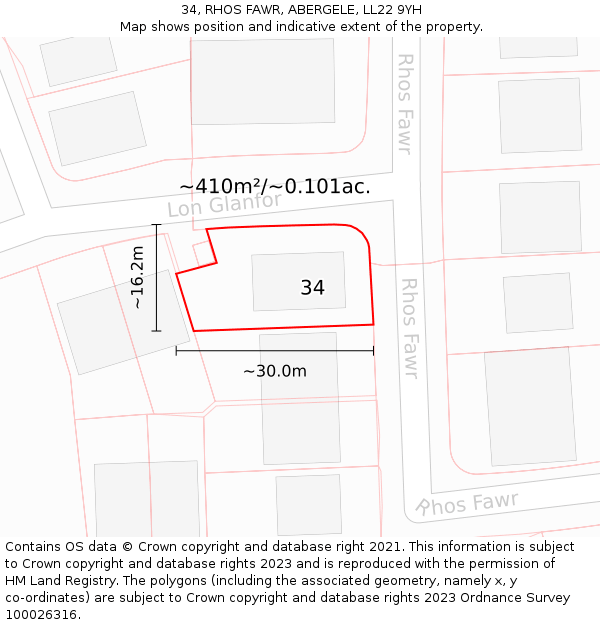 34, RHOS FAWR, ABERGELE, LL22 9YH: Plot and title map