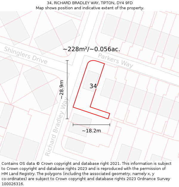 34, RICHARD BRADLEY WAY, TIPTON, DY4 9FD: Plot and title map