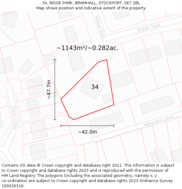 34, RIDGE PARK, BRAMHALL, STOCKPORT, SK7 2BL: Plot and title map