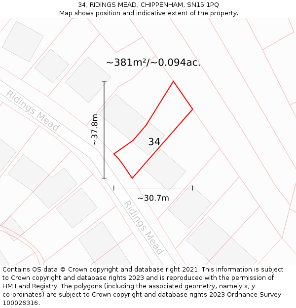 34, RIDINGS MEAD, CHIPPENHAM, SN15 1PQ: Plot and title map