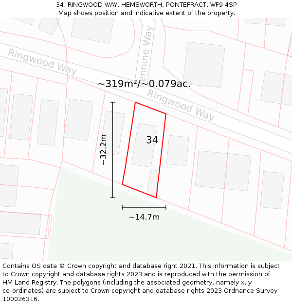 34, RINGWOOD WAY, HEMSWORTH, PONTEFRACT, WF9 4SP: Plot and title map