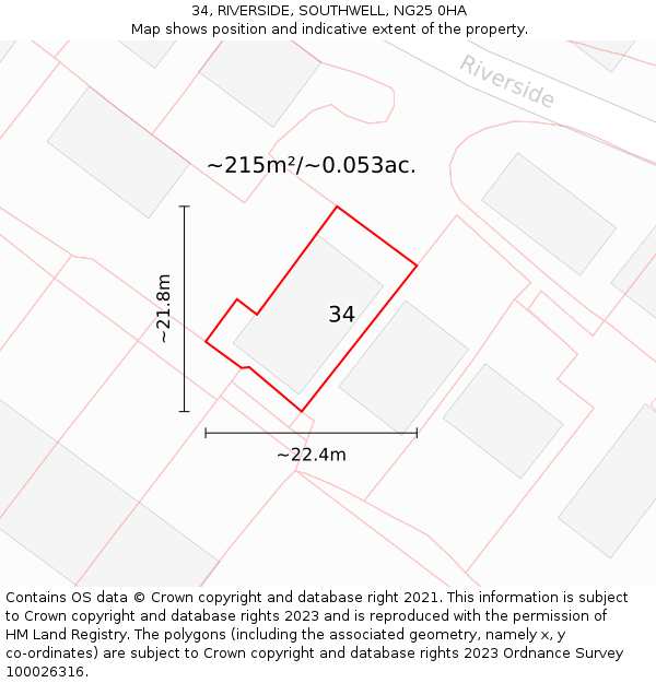 34, RIVERSIDE, SOUTHWELL, NG25 0HA: Plot and title map