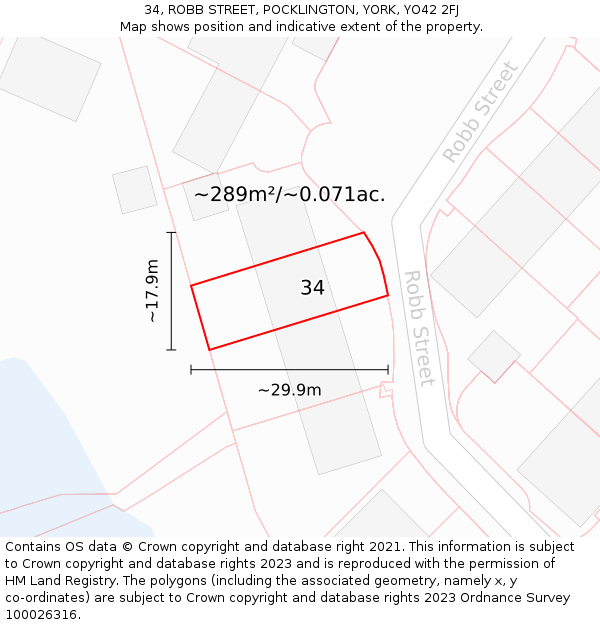 34, ROBB STREET, POCKLINGTON, YORK, YO42 2FJ: Plot and title map