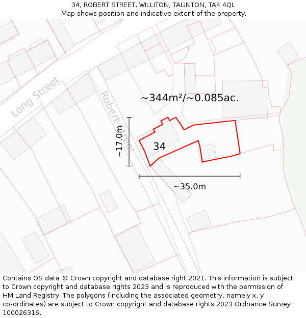 34, ROBERT STREET, WILLITON, TAUNTON, TA4 4QL: Plot and title map