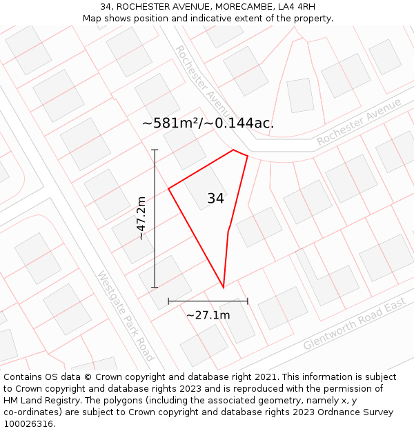 34, ROCHESTER AVENUE, MORECAMBE, LA4 4RH: Plot and title map