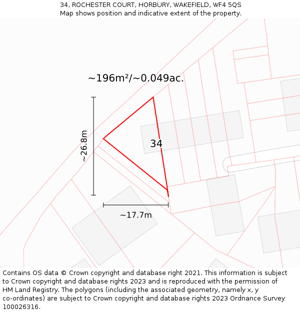 34, ROCHESTER COURT, HORBURY, WAKEFIELD, WF4 5QS: Plot and title map