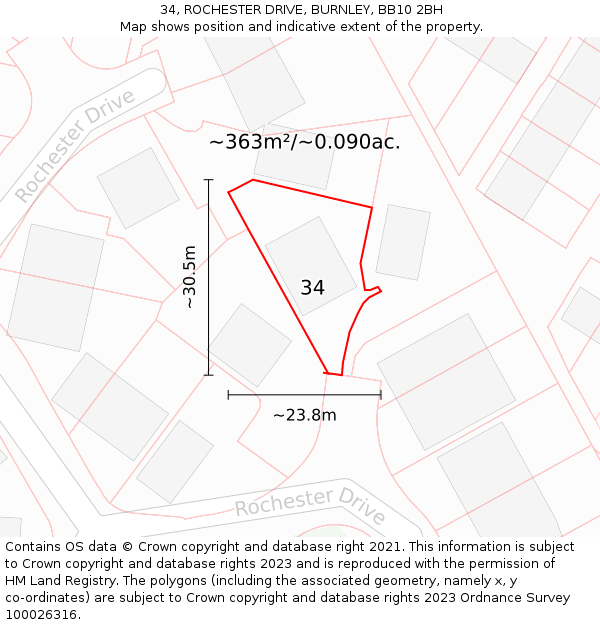 34, ROCHESTER DRIVE, BURNLEY, BB10 2BH: Plot and title map