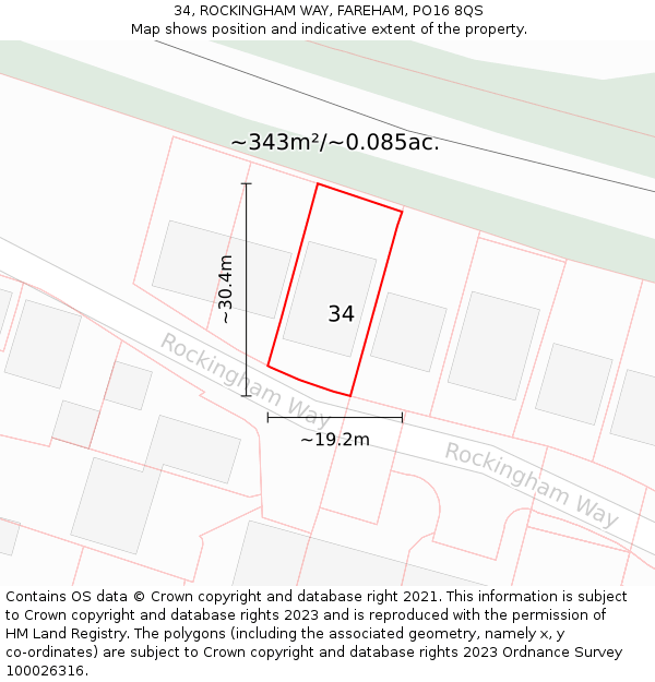 34, ROCKINGHAM WAY, FAREHAM, PO16 8QS: Plot and title map